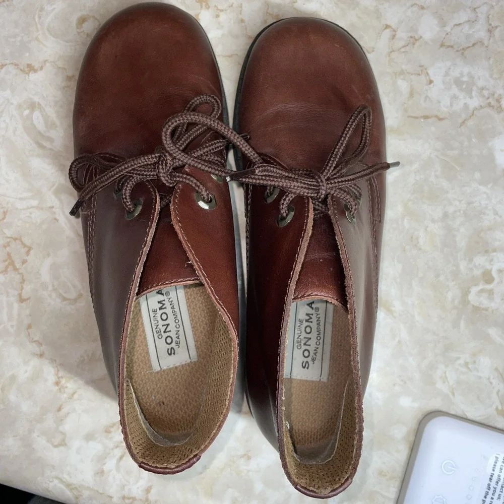 Genuine Sonoma‎ Jean Company Brown Leather Round Toe Ankle Boots 8.5 Chunky Sole